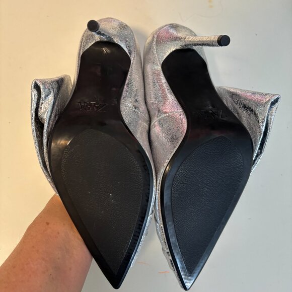 ZARA Silver Metallic Bow Heels - BRAND NEW - Picture 6 of 8